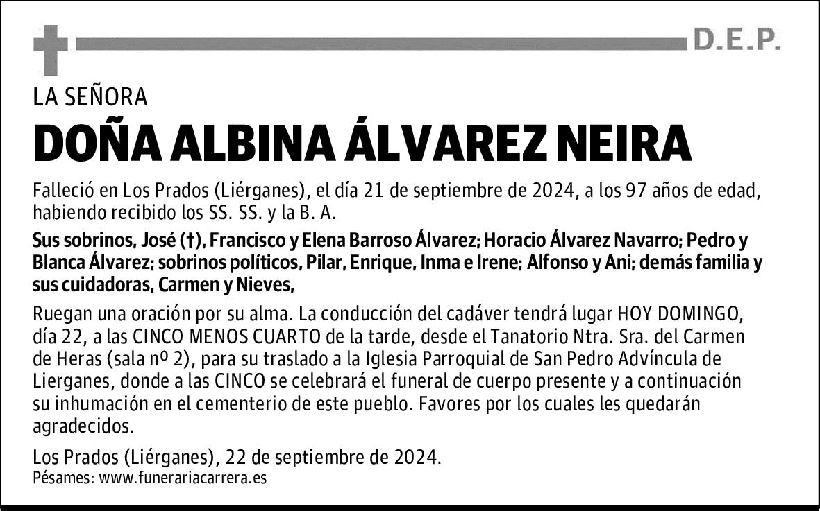 DOÑA ALBINA ÁLVAREZ NEIRA