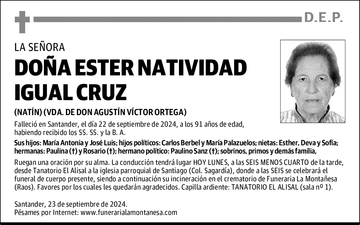 DOÑA ESTER NATIVIDAD IGUAL CRUZ