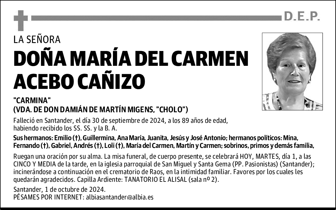 DOÑA MARÍA DEL CARMEN ACEBO CAÑIZO