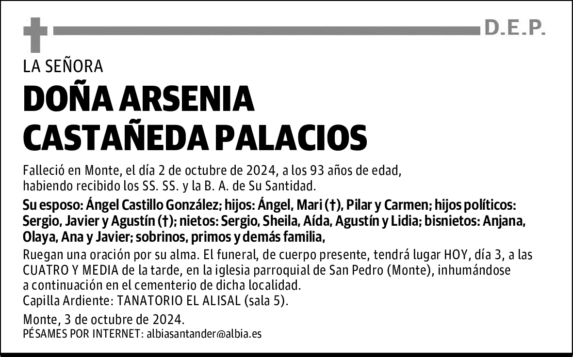 DOÑA ARSENIA CASTAÑEDA PALACIOS