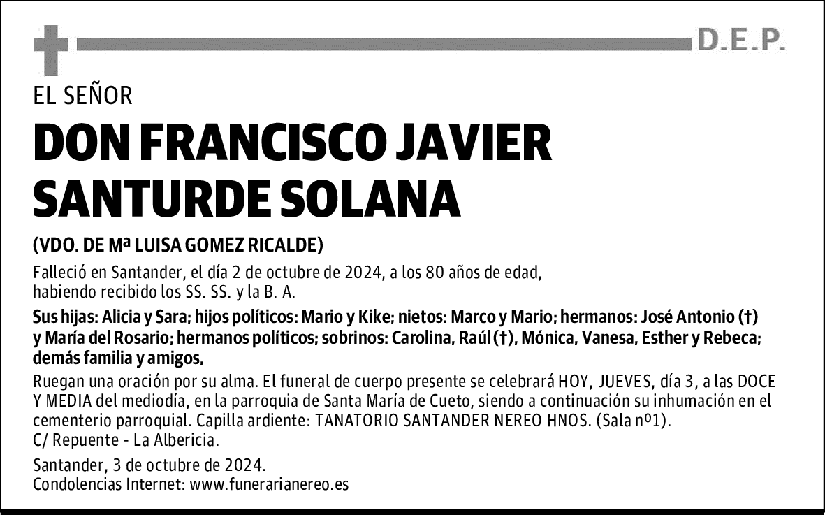DON FRANCISCO JAVIER SANTURDE SOLANA