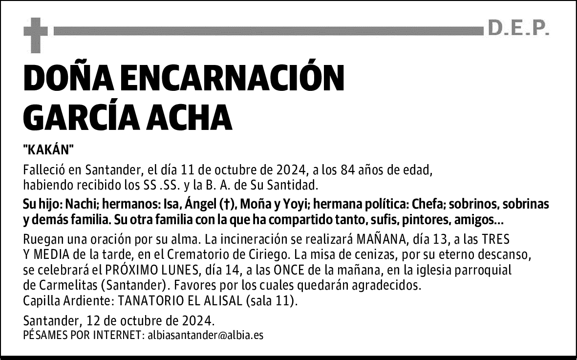 DOÑA ENCARNACIÓN GARCÍA ACHA