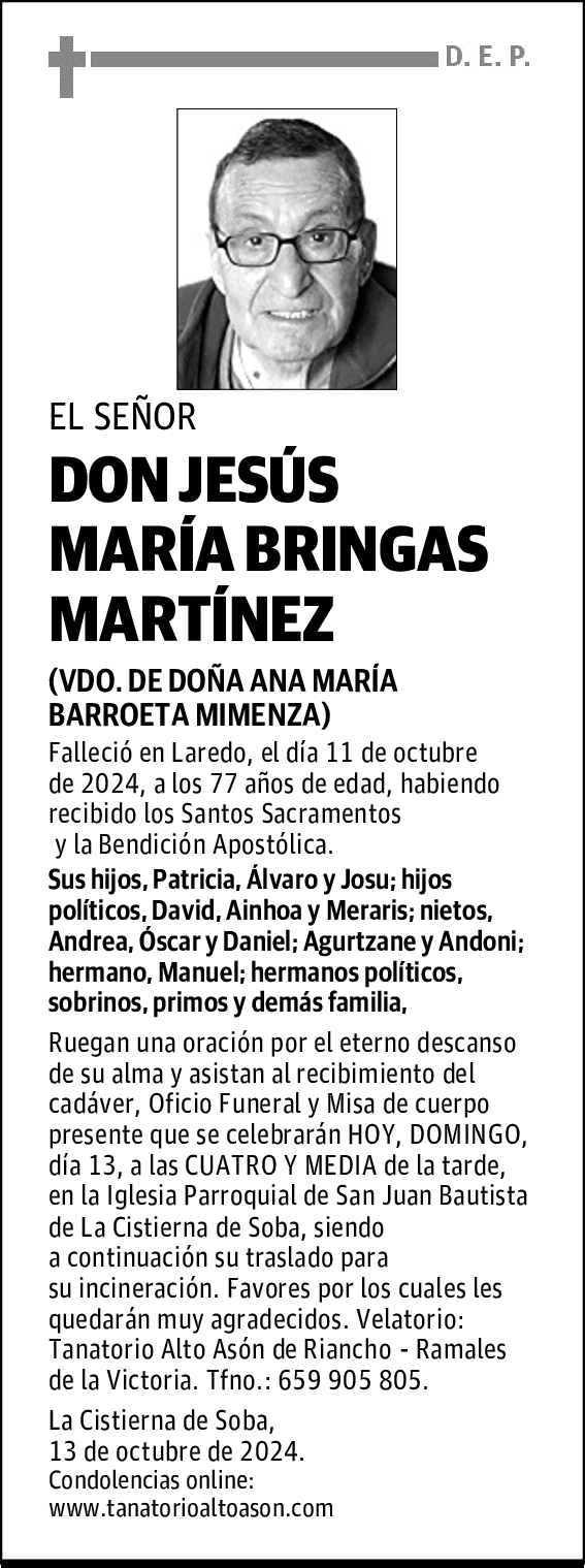 DON JESÚS MARÍA BRINGAS MARTÍNEZ