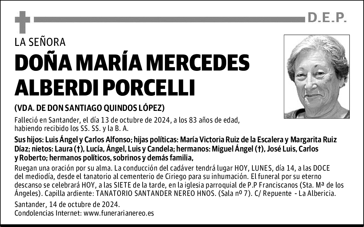DOÑA MARÍA MERCEDES ALBERDI PORCELLI