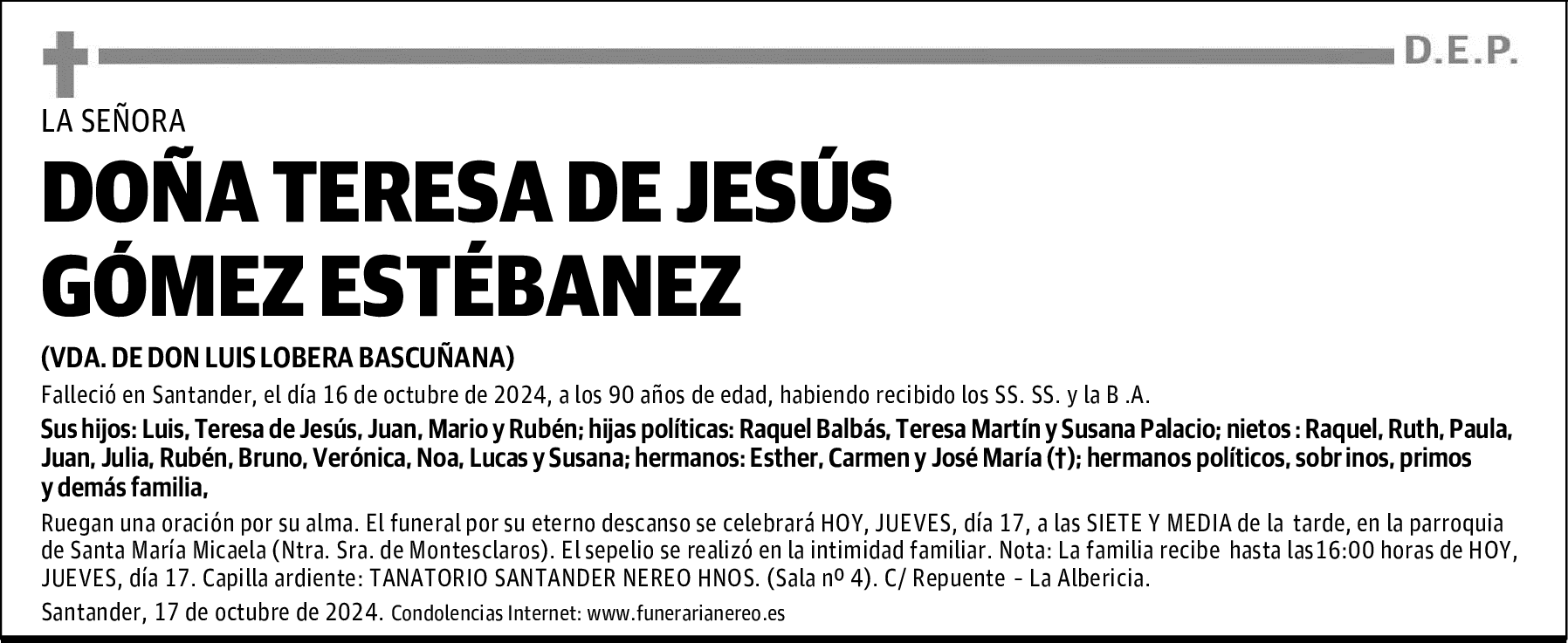 DOÑA TERESA DE JESÚS GÓMEZ ESTÉBANEZ