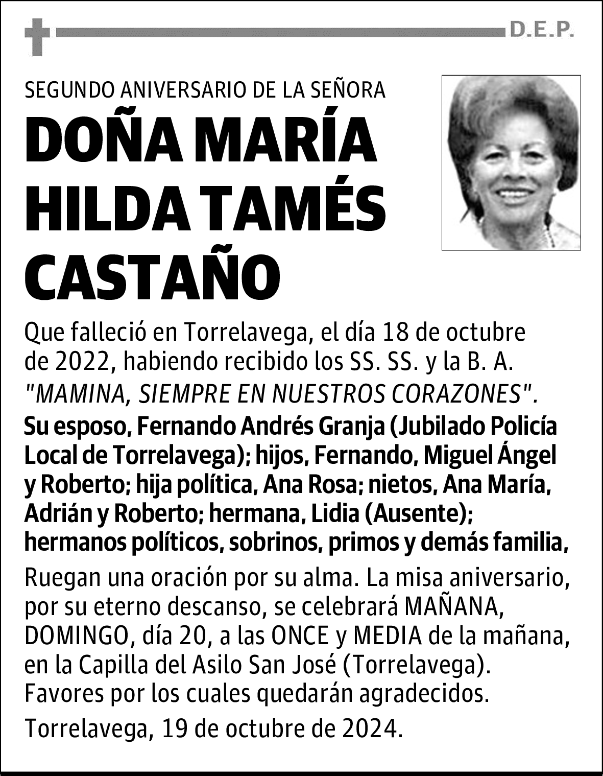 DOÑA MARÍA HILDA TAMÉS CASTAÑO
