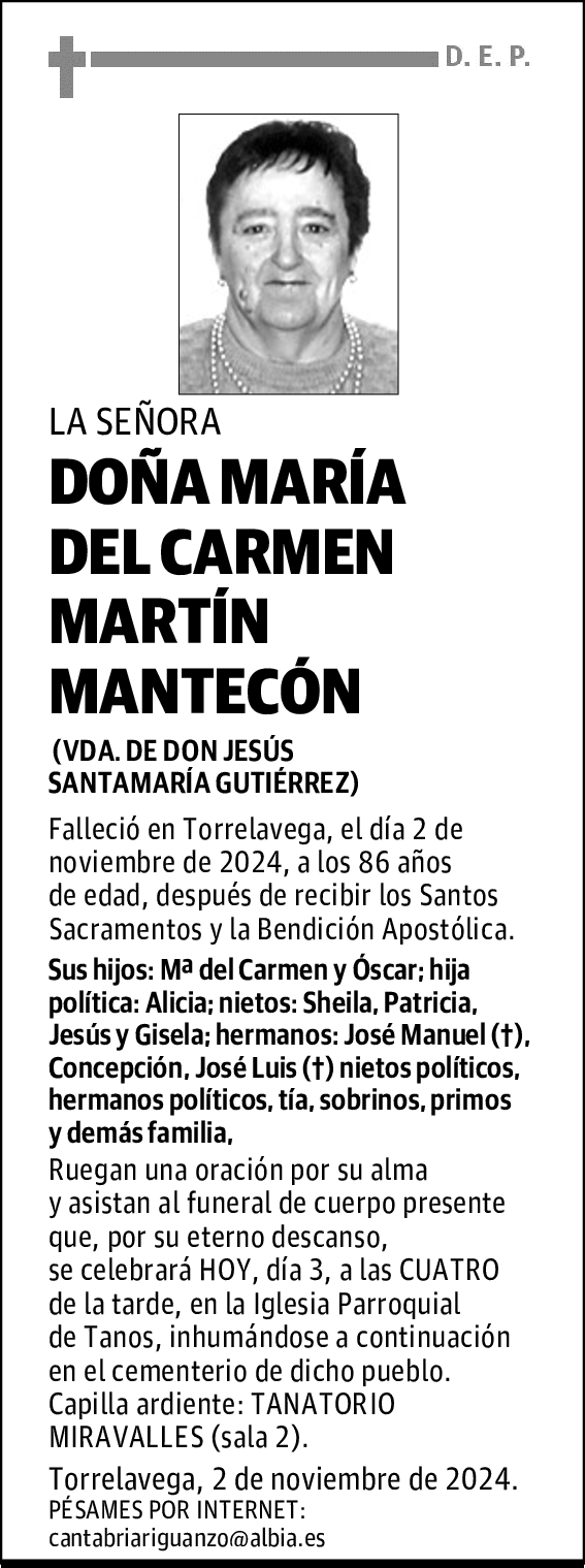 DOÑA MARÍA DEL CARMEN MARTÍN MANTECÓN