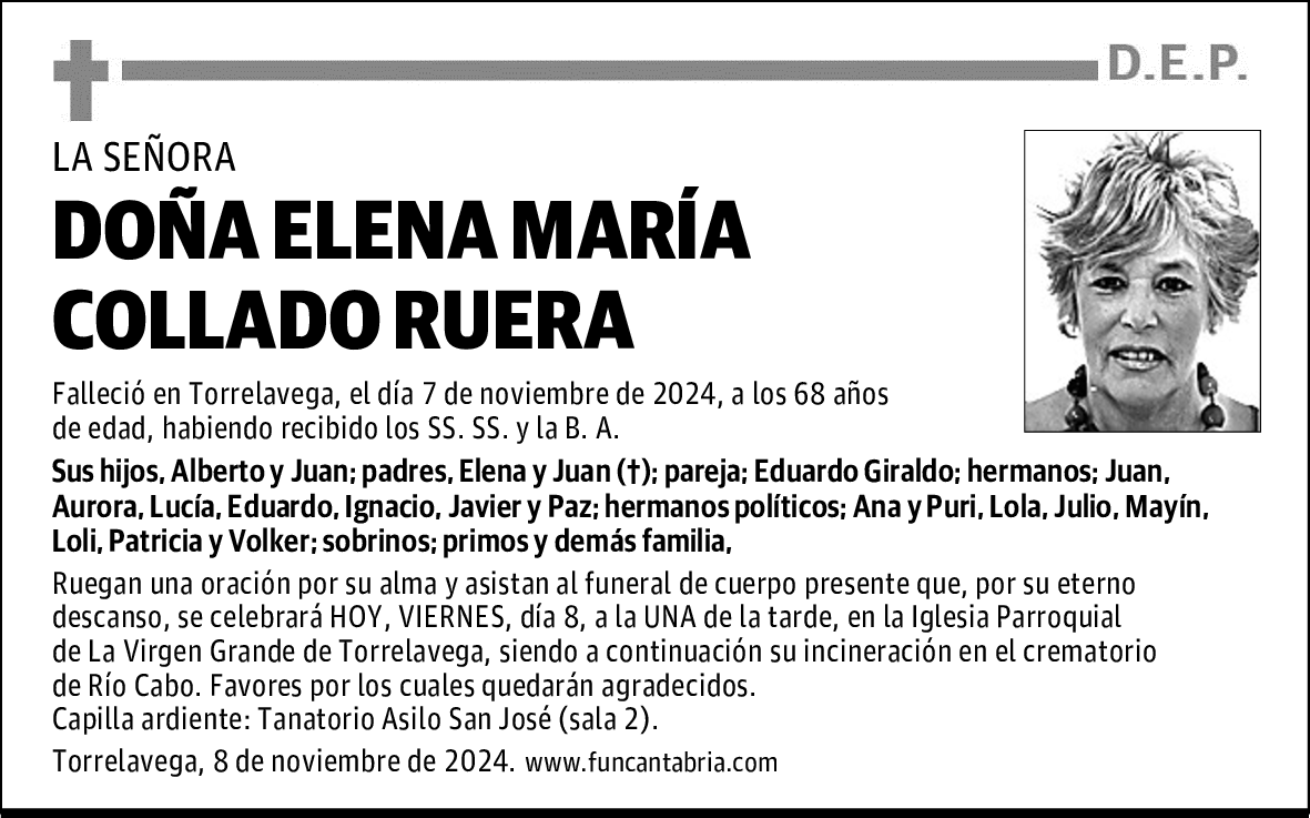 DOÑA ELENA MARÍA COLLADO RUERA