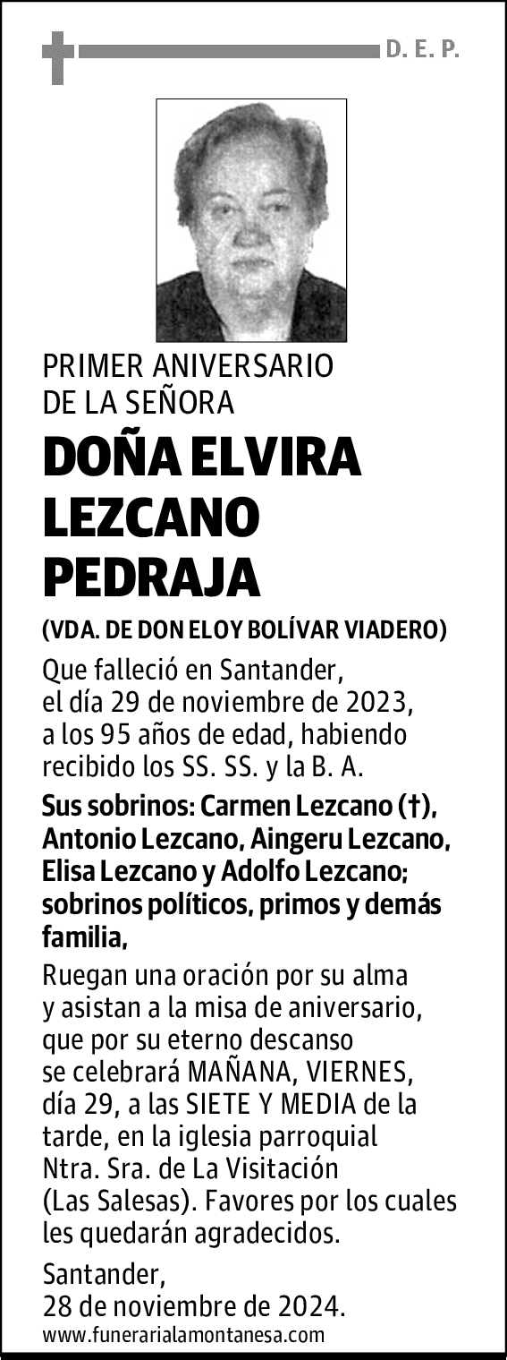 DOÑA ELVIRA LEZCANO PEDRAJA