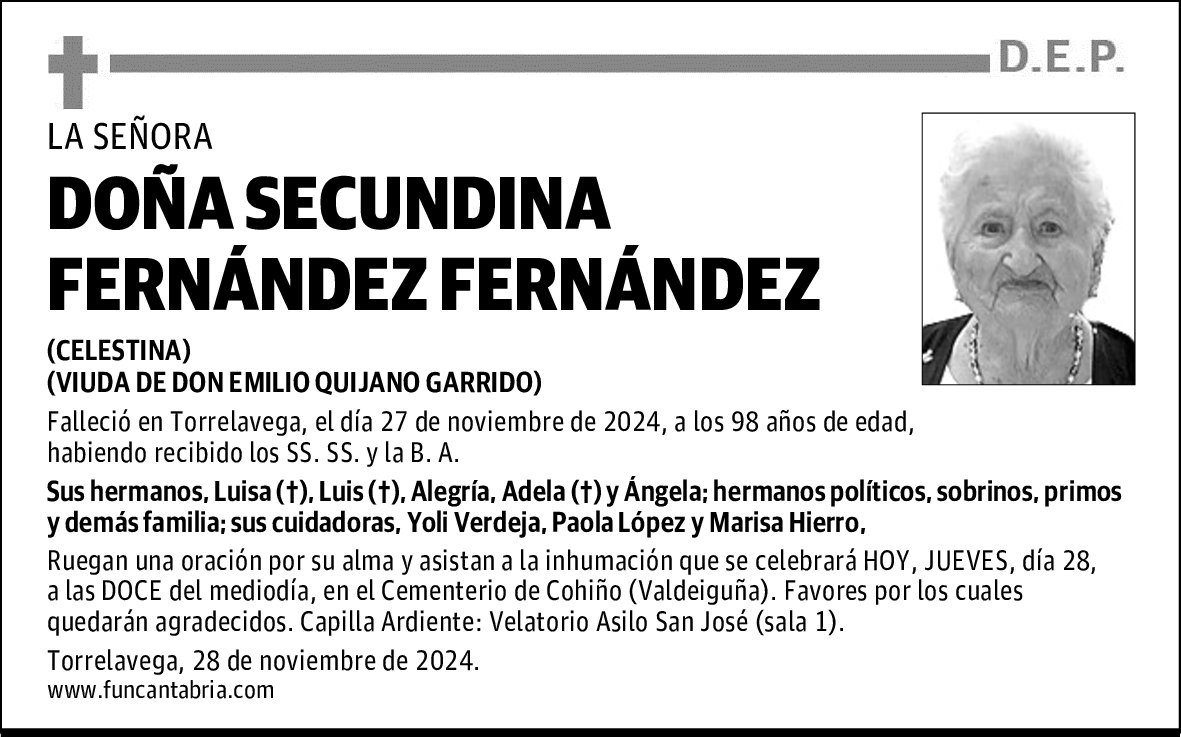 DOÑA SECUNDINA FERNÁNDEZ FERNÁNDEZ