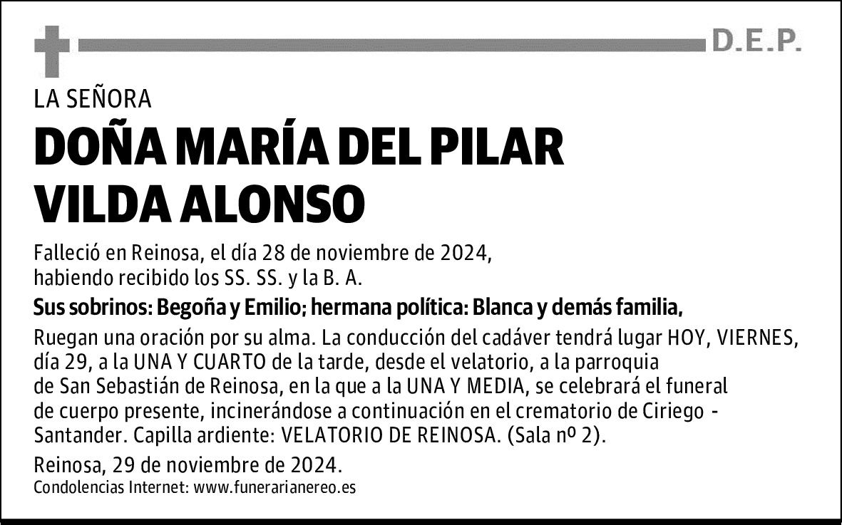 DOÑA MARÍA DEL PILAR VILDA ALONSO
