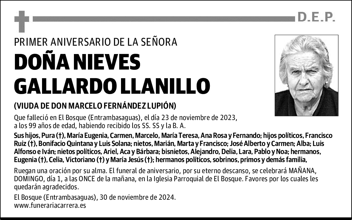 DOÑA NIEVES GALLARDO LLANILLO