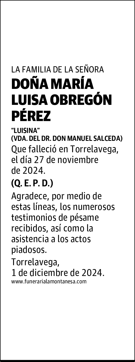 DOÑA MARÍA LUISA OBREGÓN PÉREZ