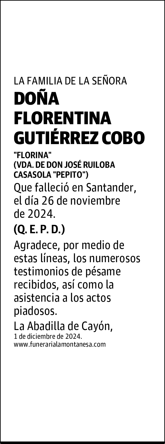 DOÑA FLORENTINA GUTIÉRREZ COBO