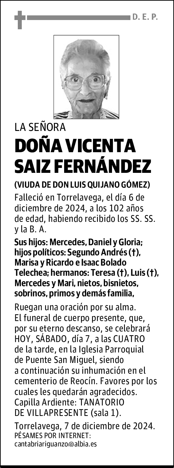 DOÑA VICENTA SAIZ FERNÁNDEZ