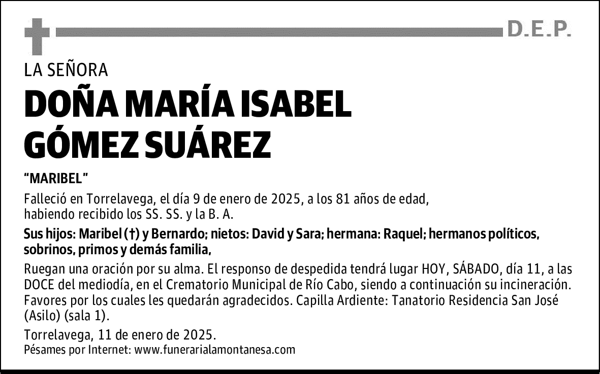 DOÑA MARÍA ISABEL GÓMEZ SUÁREZ