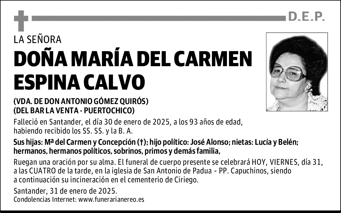 DOÑA MARÍA DEL CARMEN ESPINA CALVO
