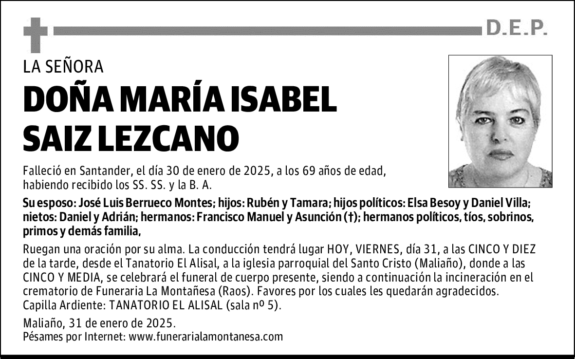 DOÑA MARÍA ISABEL SAIZ LEZCANO