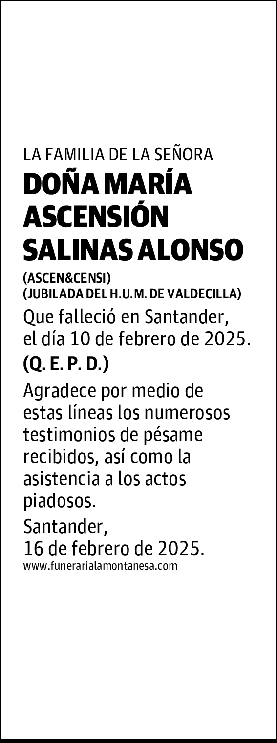 DOÑA MARÍA ASCENSIÓN SALINAS ALONSO