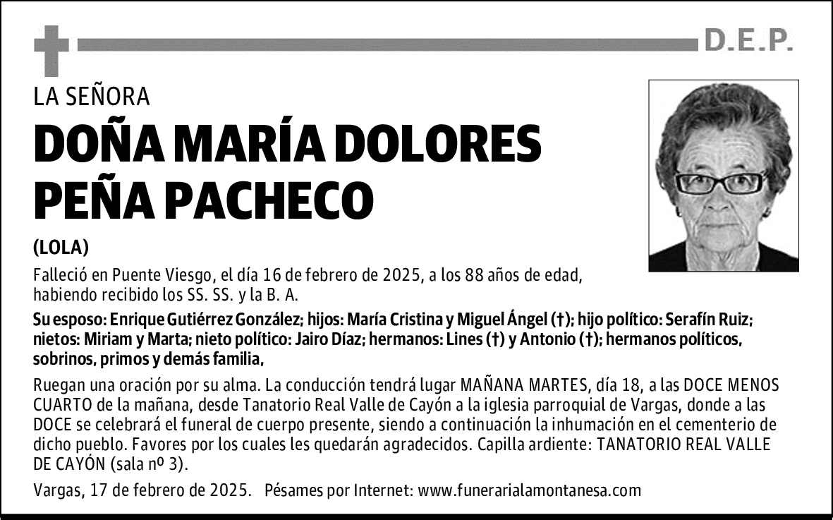DOÑA MARÍA DOLORES PEÑA PACHECO