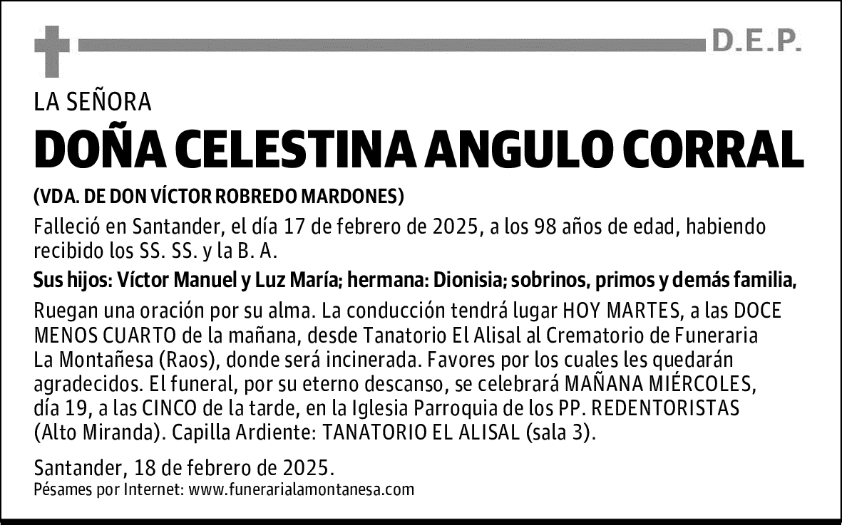 DOÑA CELESTINA ANGULO CORRAL