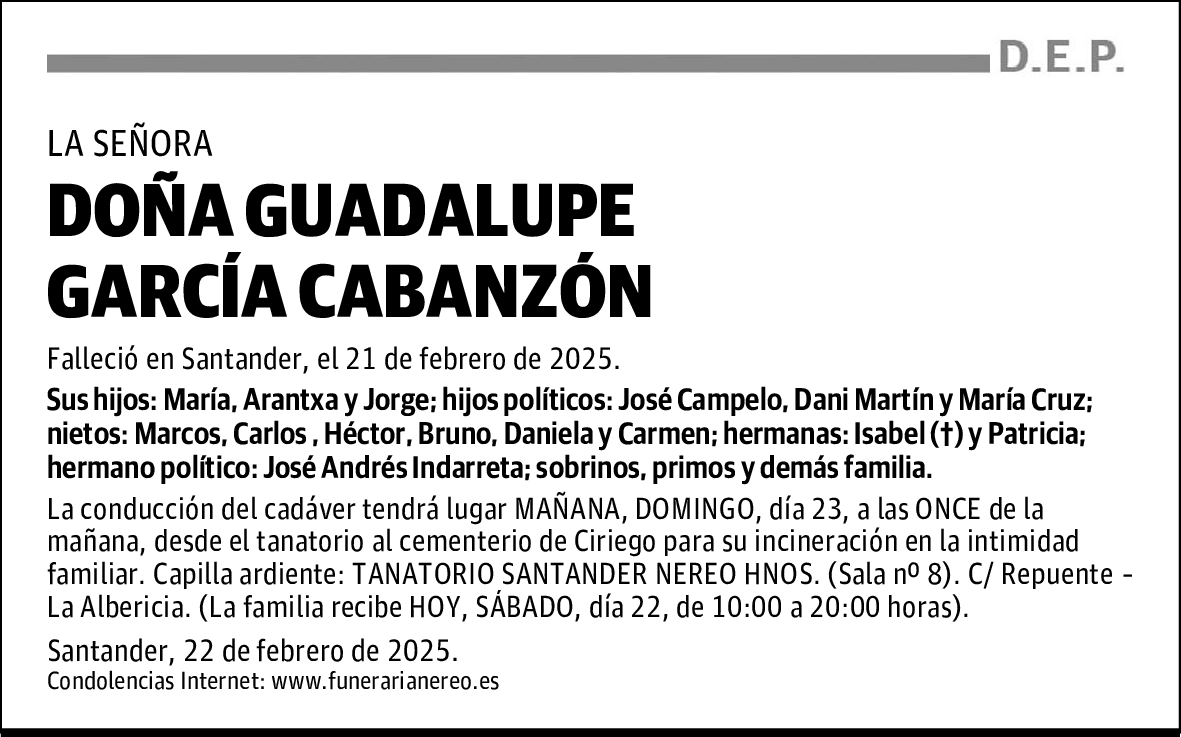 DOÑA GUADALUPE GARCÍA CABANZÓN
