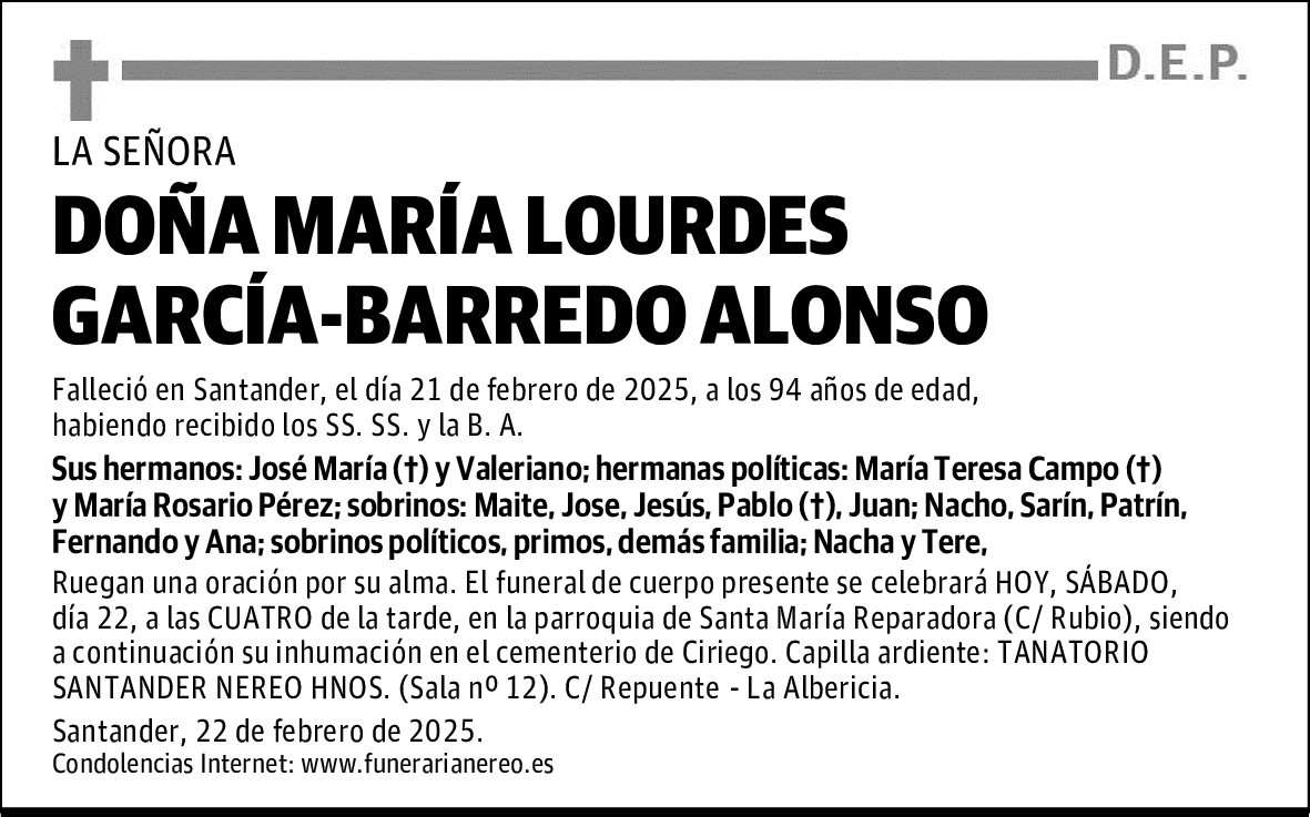 DOÑA MARÍA LOURDES GARCÍA-BARREDO ALONSO