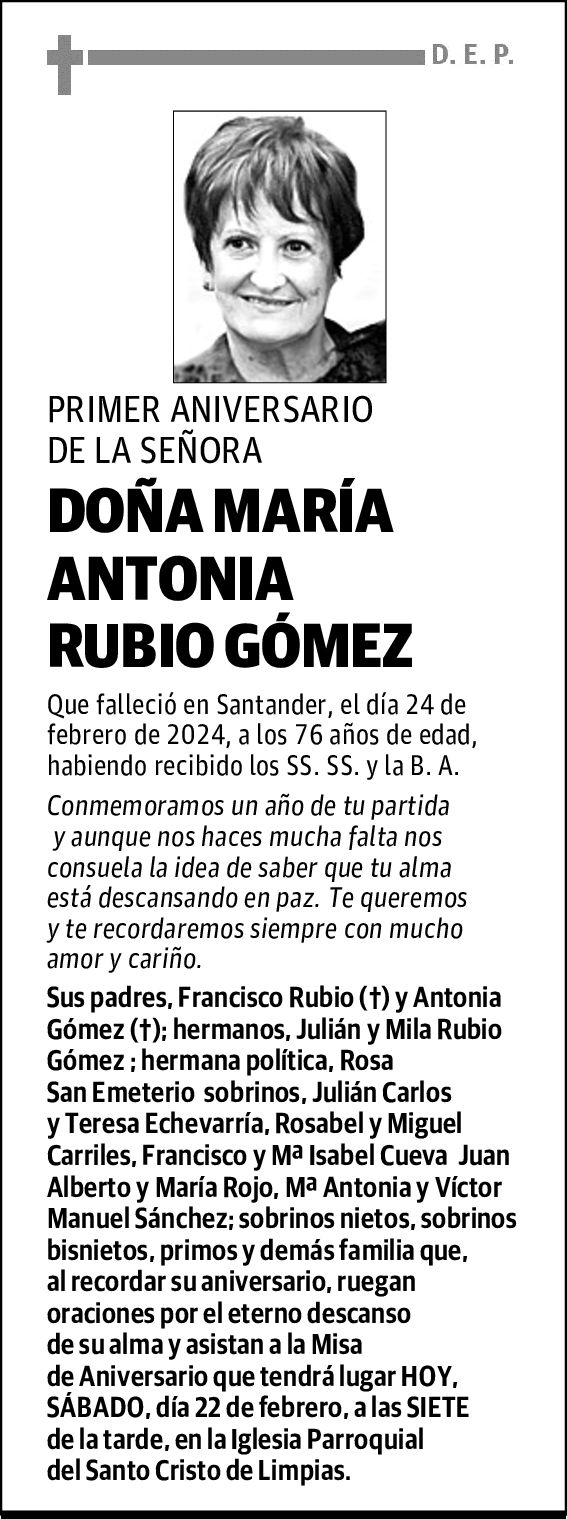 DOÑA MARÍA ANTONIA RUBIO GÓMEZ