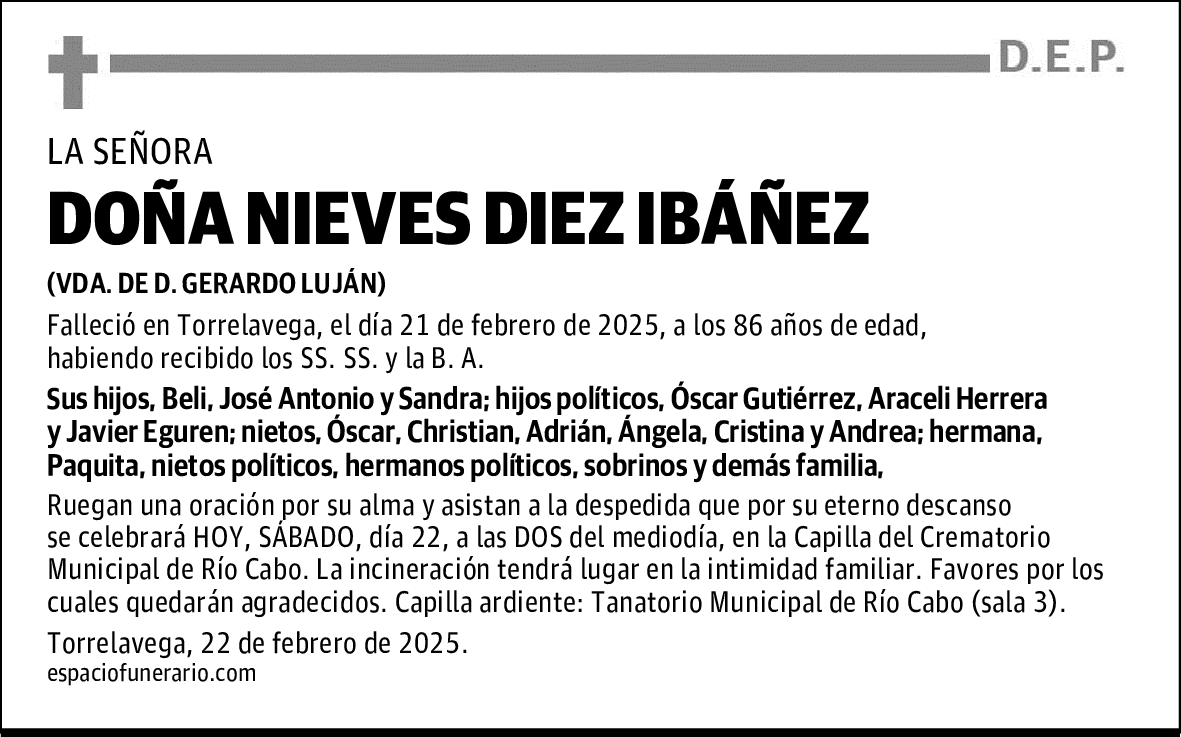 DOÑA NIEVES DIEZ IBÁÑEZ