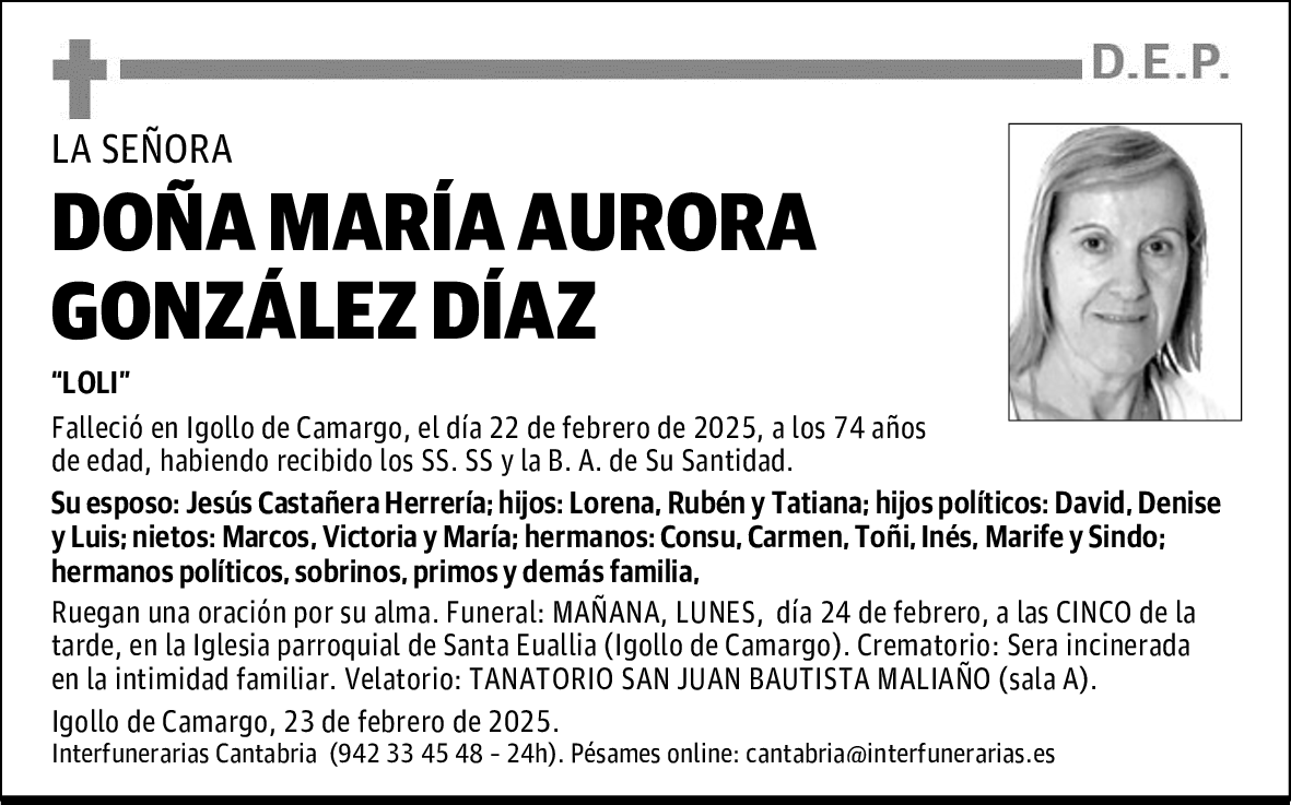 DOÑA MARÍA AURORA GONZÁLEZ DÍAZ