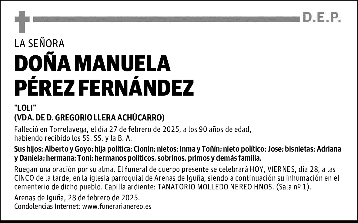 DOÑA MANUELA PÉREZ FERNÁNDEZ