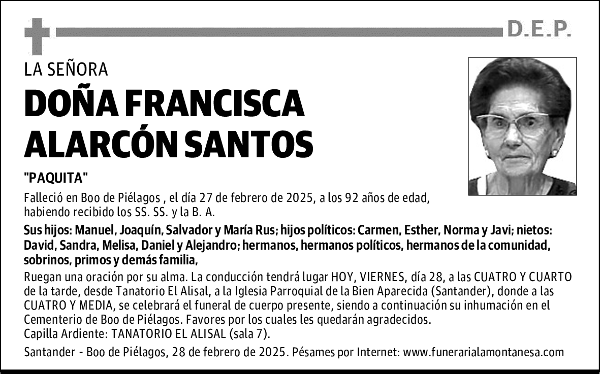 DOÑA FRANCISCA ALARCÓN SANTOS