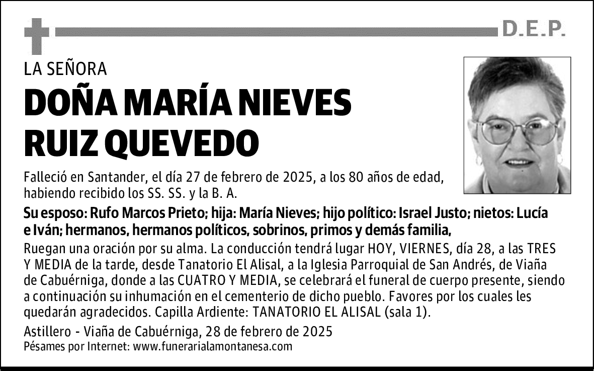 DOÑA MARÍA NIEVES RUIZ QUEVEDO