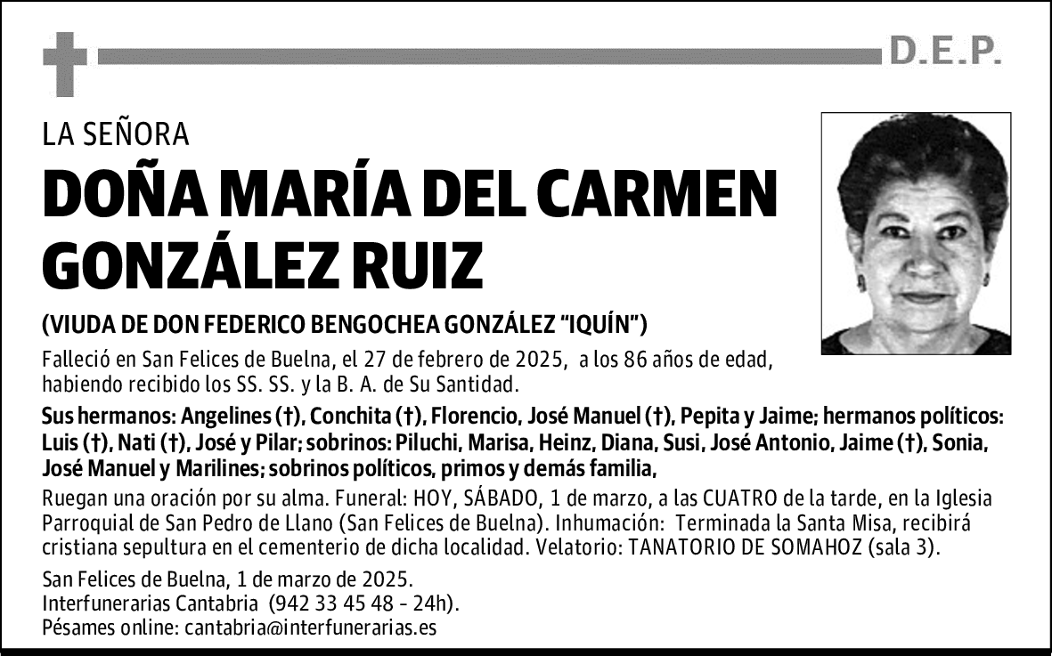 DOÑA MARÍA DEL CARMEN GONZÁLEZ RUIZ