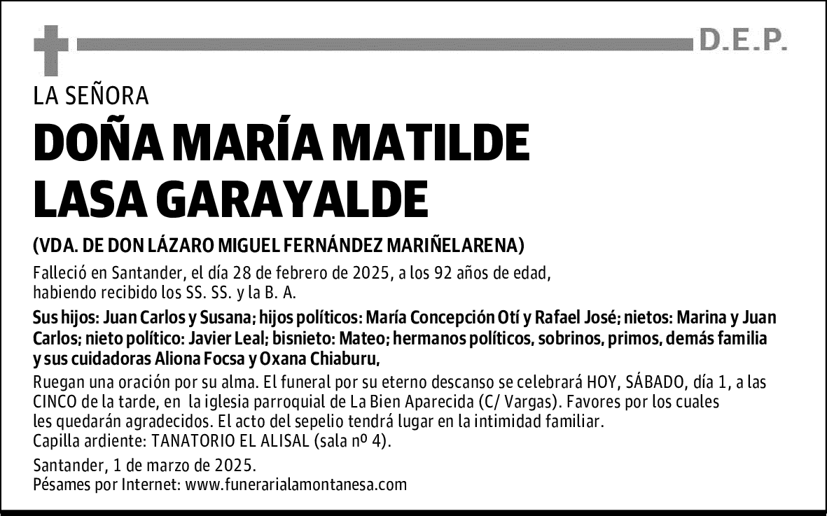 DOÑA MARÍA MATILDE LASA GARAYALDE
