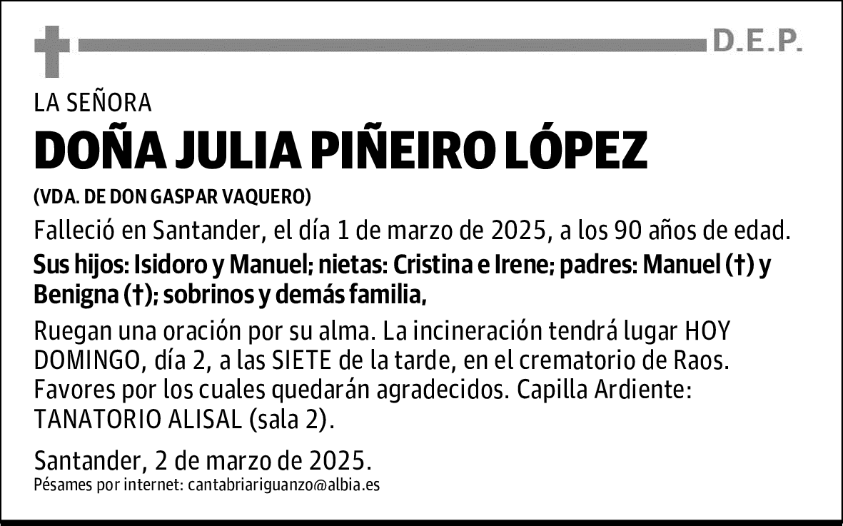 DOÑA JULIA PIÑEIRO LÓPEZ