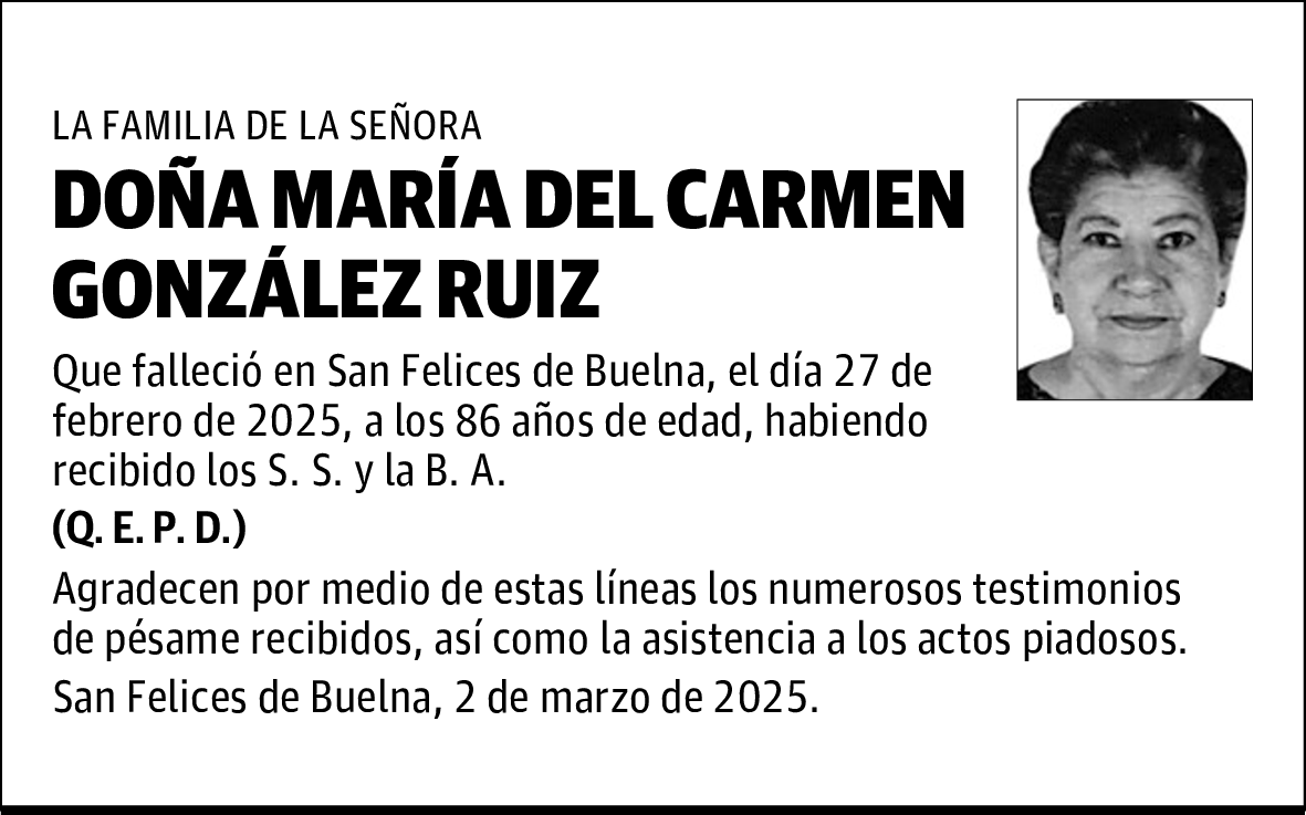 DOÑA MARÍA DEL CARMEN GONZÁLEZ RUIZ