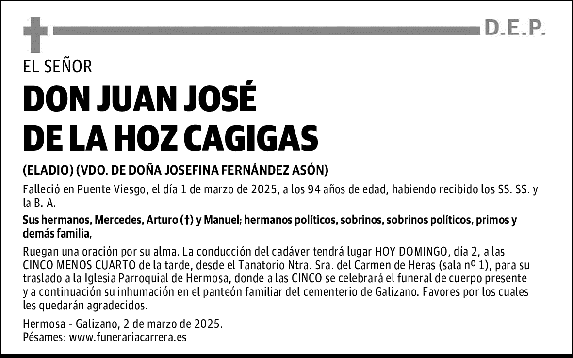 DON JUAN JOSÉ DE LA HOZ CAGIGAS