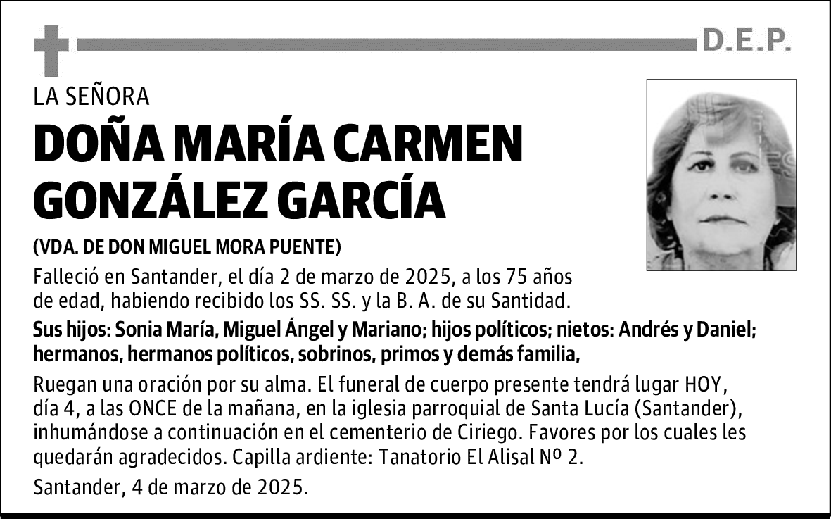 DOÑA MARÍA CARMEN GONZÁLEZ GARCÍA
