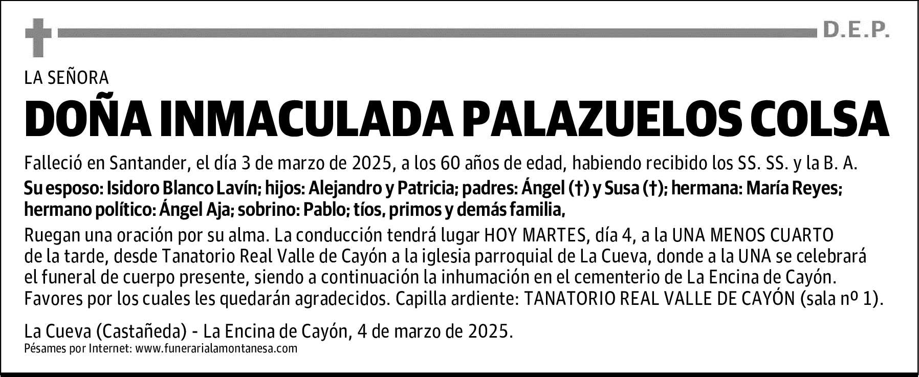 DOÑA INMACULADA PALAZUELOS COLSA