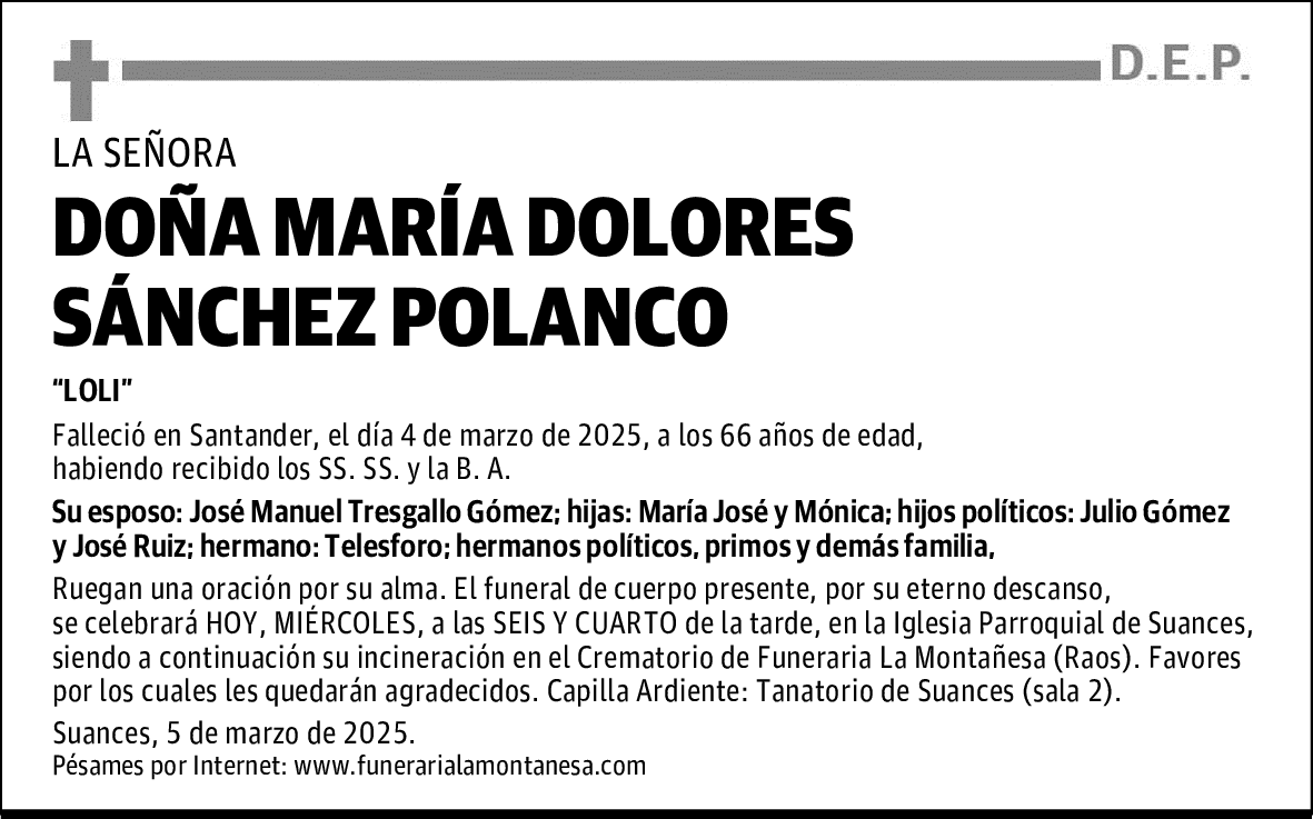DOÑA MARÍA DOLORES SÁNCHEZ POLANCO