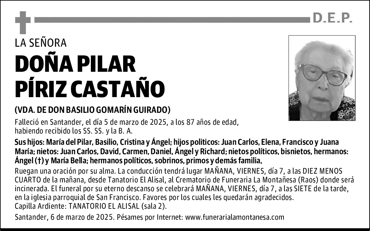 DOÑA PILAR PÍRIZ CASTAÑO