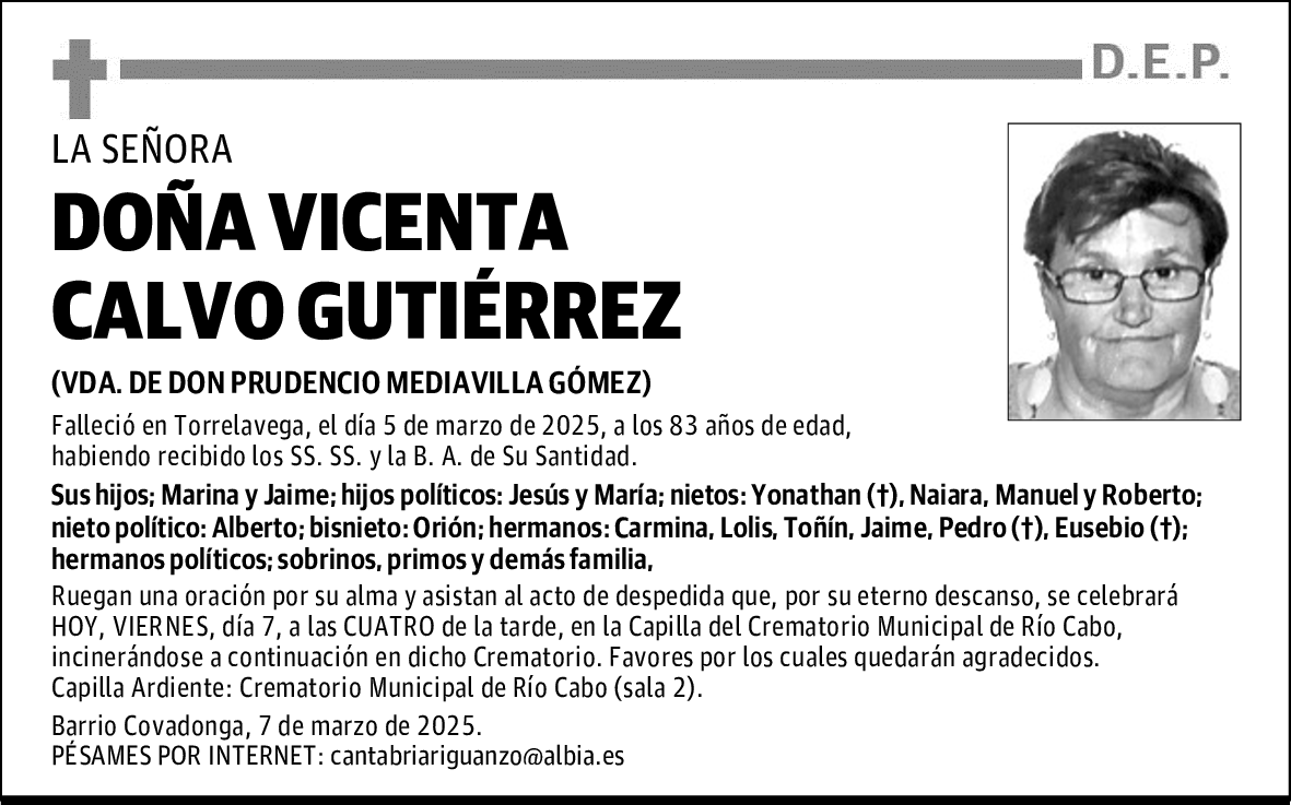DOÑA VICENTA CALVO GUTIÉRREZ