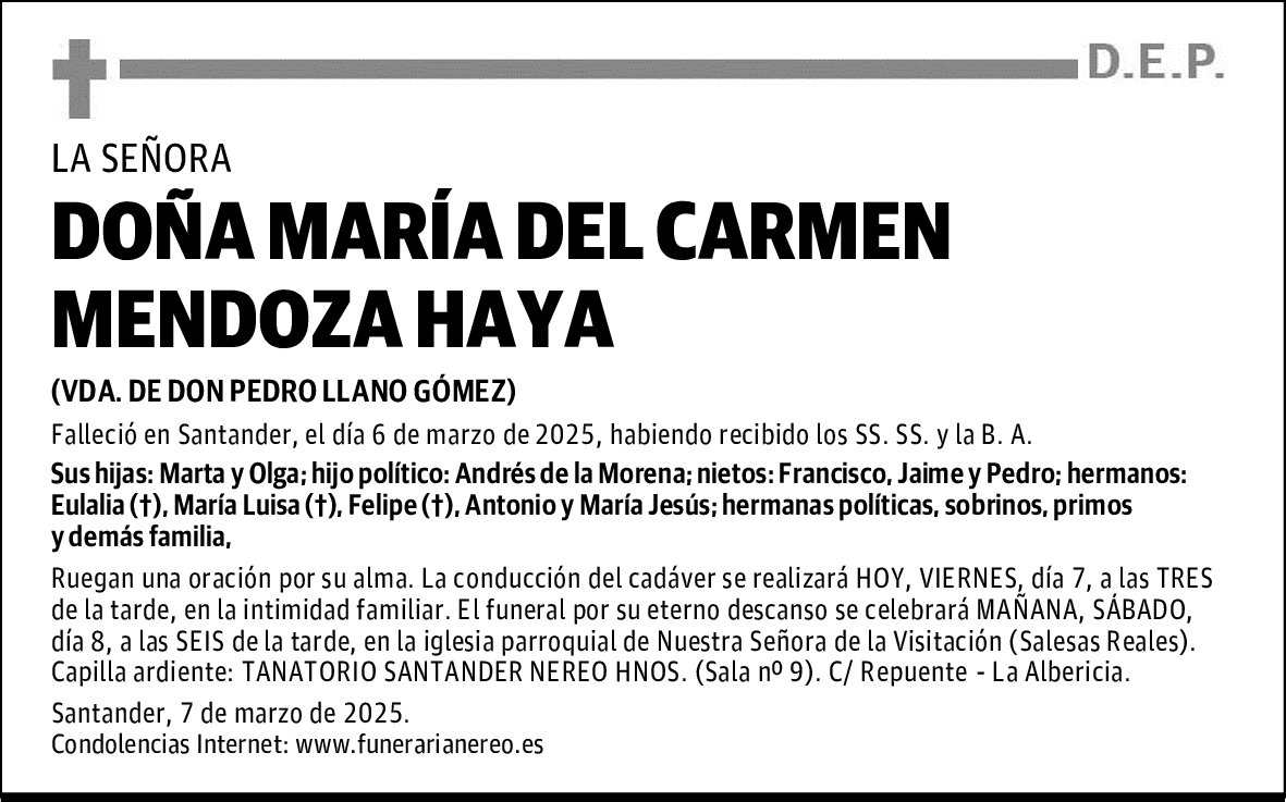 DOÑA MARÍA DEL CARMEN MENDOZA HAYA