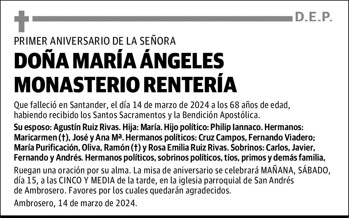 DOÑA MARÍA ÁNGELES MONASTERIO RENTERÍA