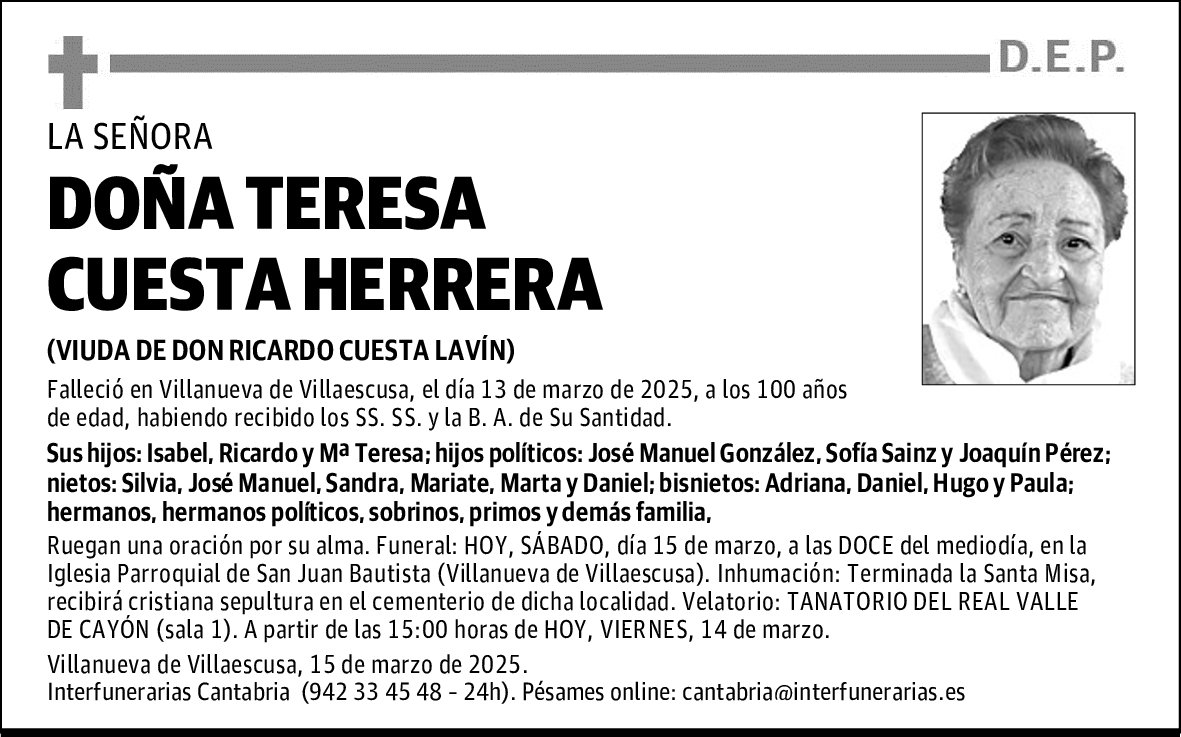 DOÑA TERESA CUESTA HERRERA