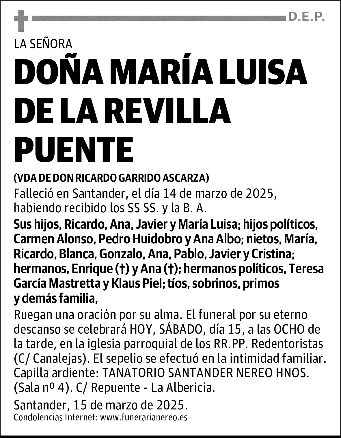 DOÑA MARÍA LUISA DE LA REVILLA PUENTE