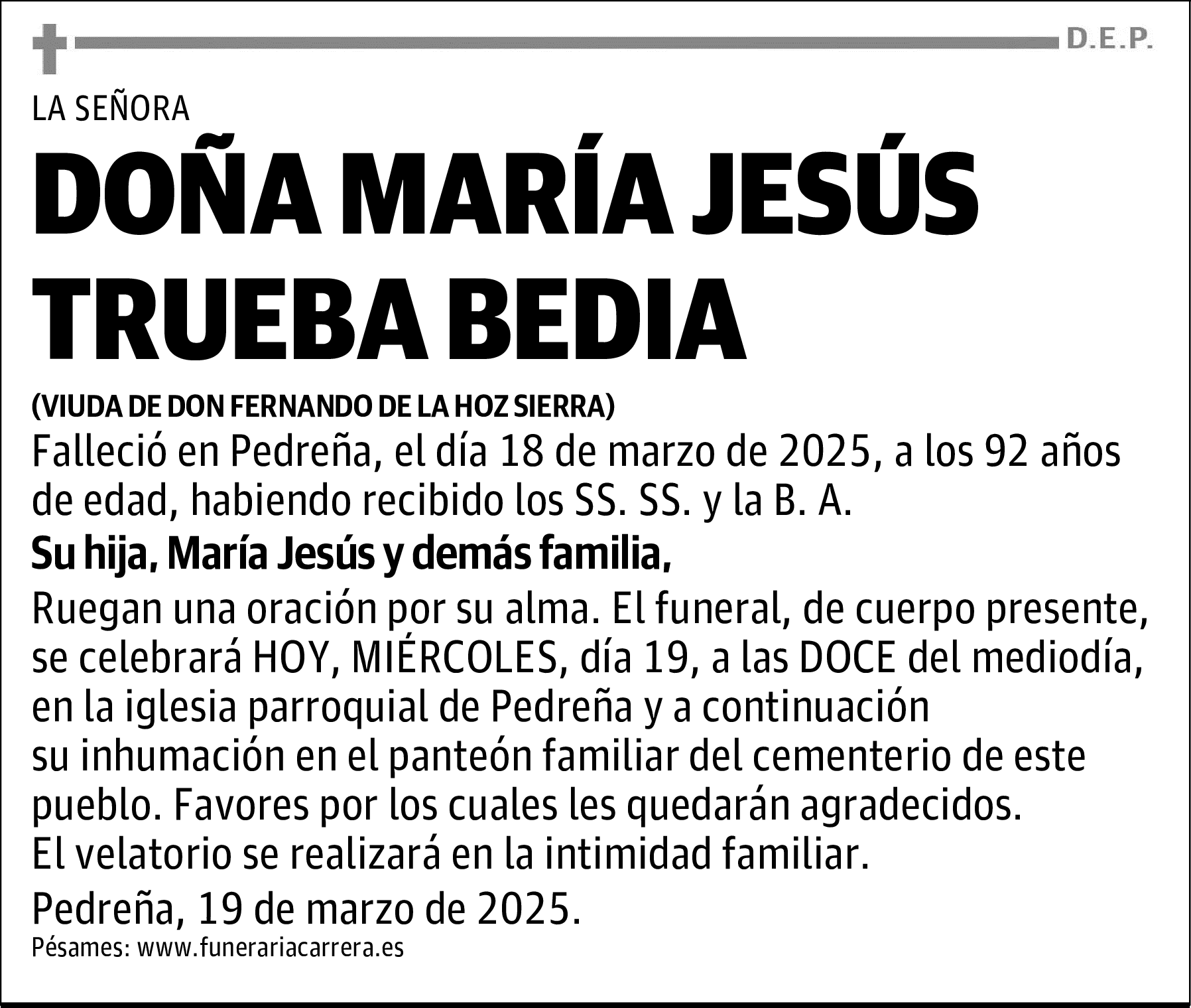 DOÑA MARÍA JESÚS TRUEBA BEDIA