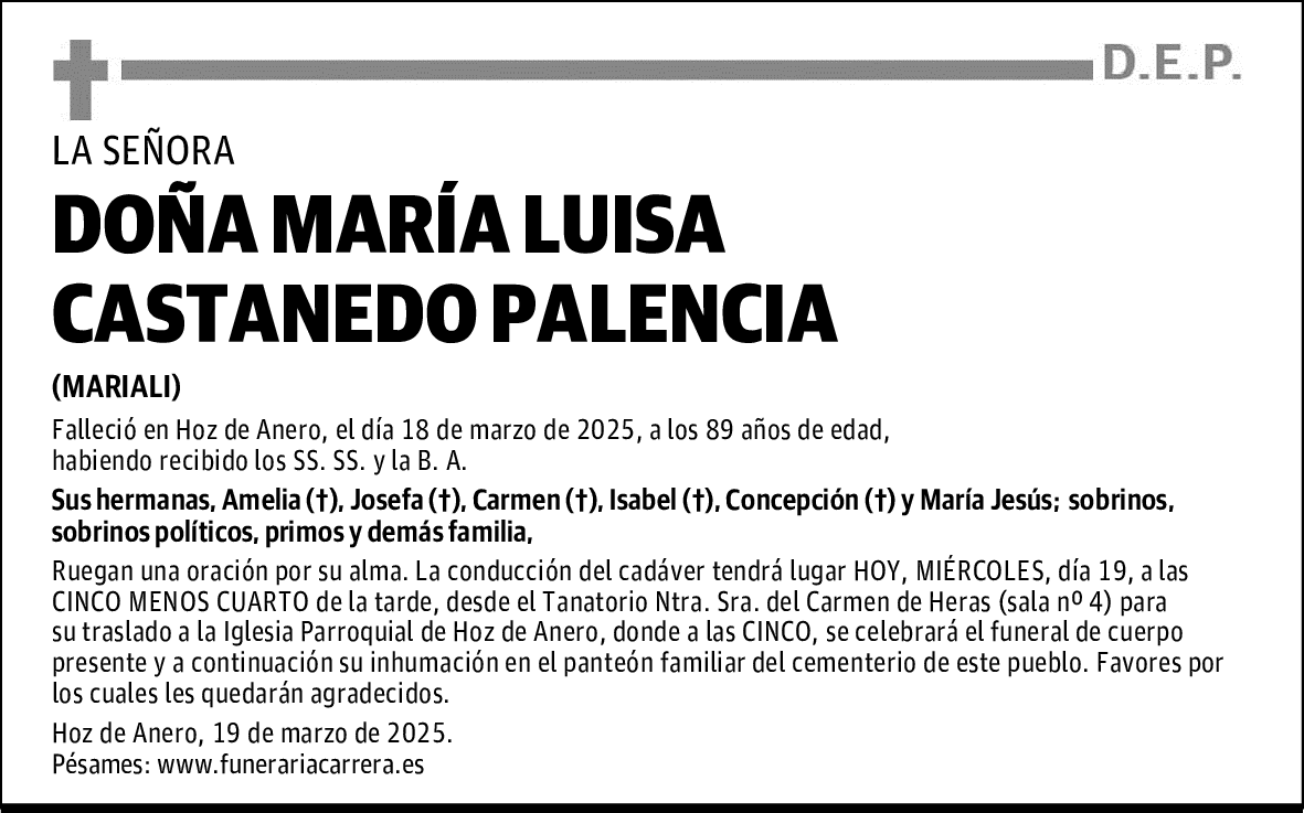 DOÑA MARÍA LUISA CASTANEDO PALENCIA