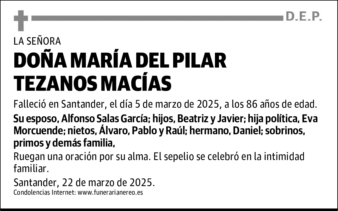 DOÑA MARÍA DEL PILAR TEZANOS MACÍAS